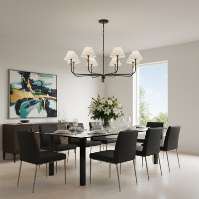 Kingsley - Chandelier - Black with Brushed Brass Accent - Fabric Shade