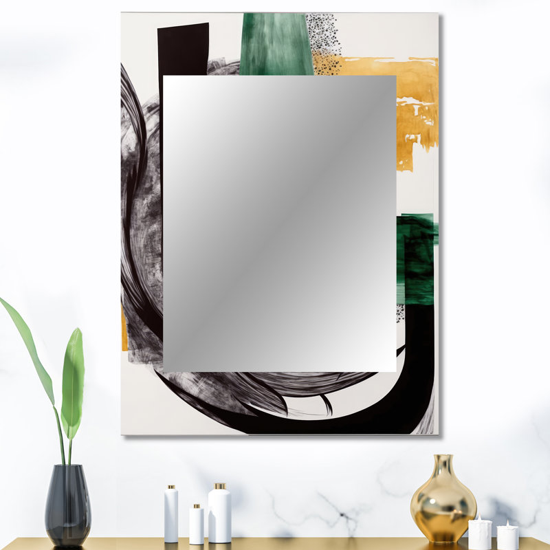 Modern Green Art Deco VI - Transitional Wall Mirror, Modern Decorative Mirror, Printed Metal Art, 40" x 30"