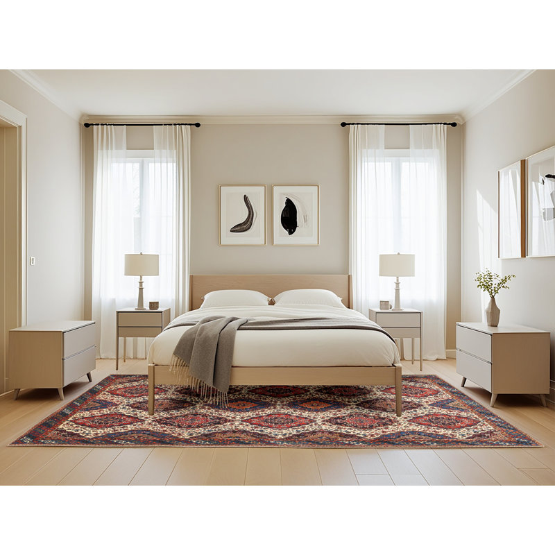 Tapis géométrique beige / rouge, Rectangle 5 pi x 8 pi