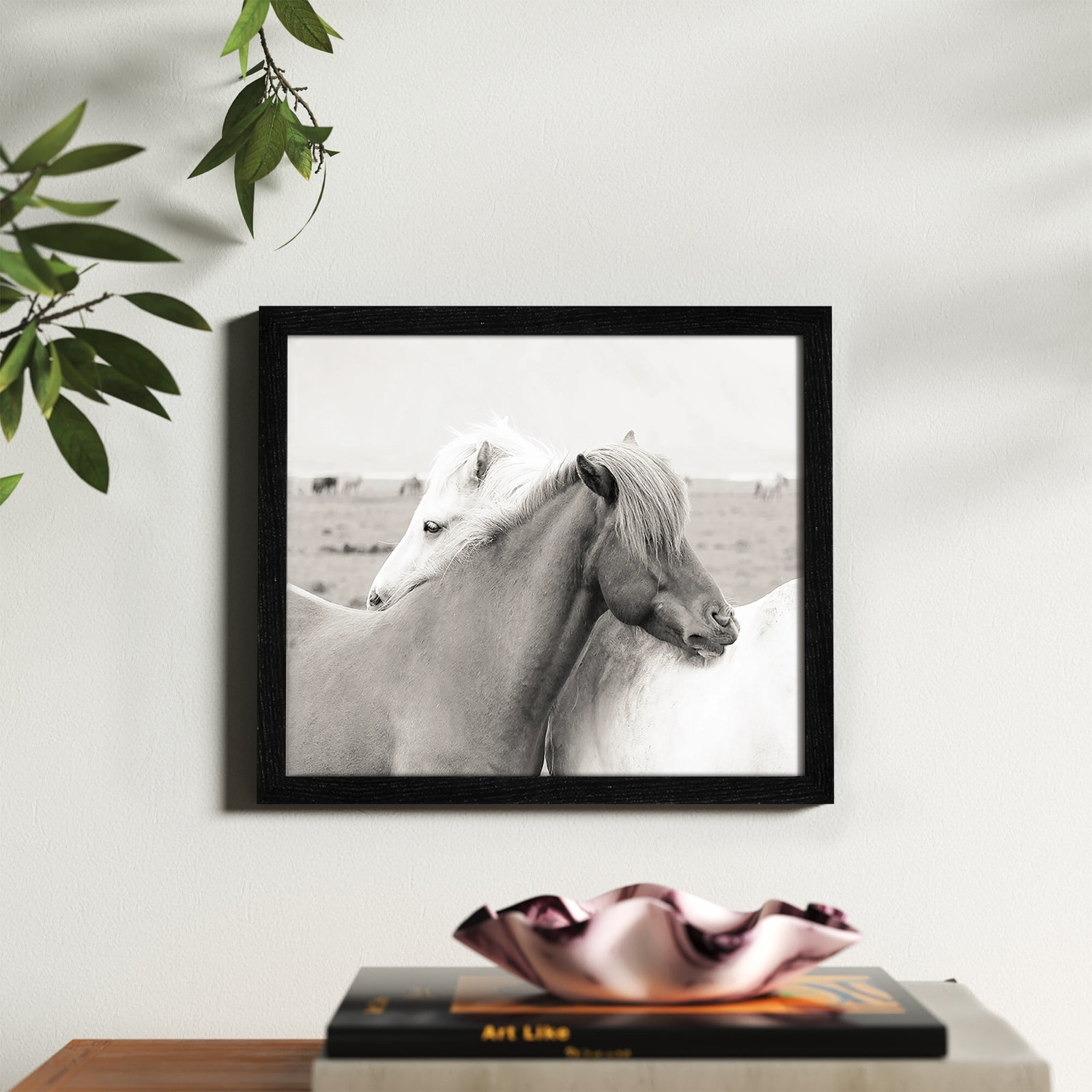 Melanie "Icelandic Meadow Horses" Print, 13" H x 15" W x 0.75" D, Black Wood Grain Framed