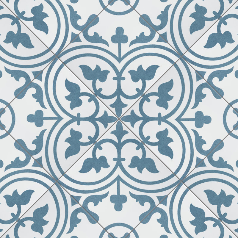 Arte 10" x 10" Porcelain Encaustic Floor And Wall Tile, Cloud