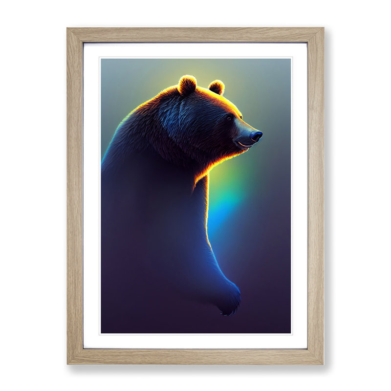 Futuristic Bear - Single Picture Frame Print, Oak, 64cm H x 46cm W x 2cm D