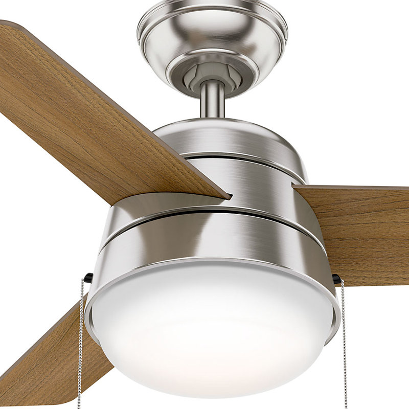 Aker 36" 3 - Blade Standard Ceiling Fan with Lights and Pull Chains, Brushed Nickel