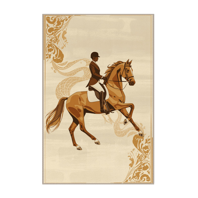 Machine Washable Cain Equestrian Dressage Posh & Luxe Rug in Beige – Beige Binding, 8x12