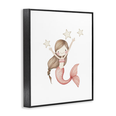 Giclée encadrée de sirène rose et d'étoiles, design par Christine Simpson Art
