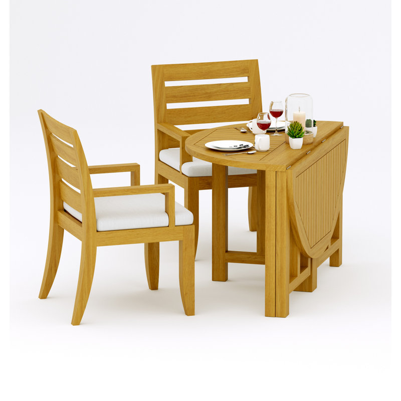 2 Seats 3 Pcs Grade-A Teak Wood Dining Set: 48" Round Butterfly Table And 2 Atnas  Arm Chairs #11AT0902, 2