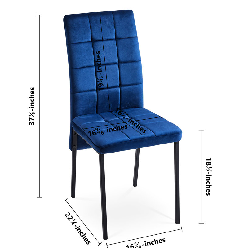 2 pièces, chaises de salle à manger en velours bleu foncé à dossier haut, nordique avec pieds noirs, assise de siège ergonomique et confortable