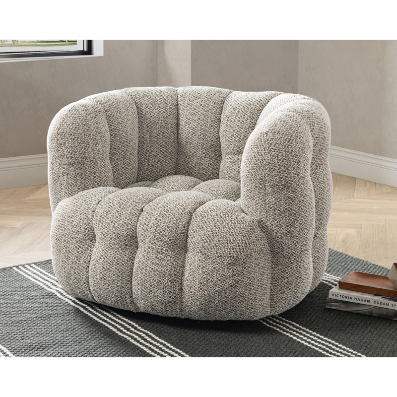 Walter Swivel Barrel Chair, Heathered Gray Polyester Blend