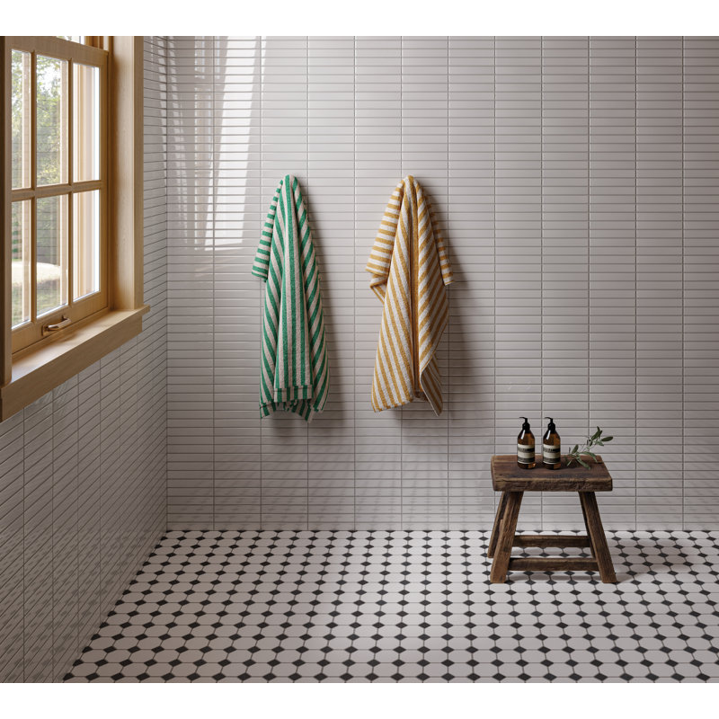 Le Cafe 1" x 6" Straight Stack Glossy Porcelain Mosaic Tile, White