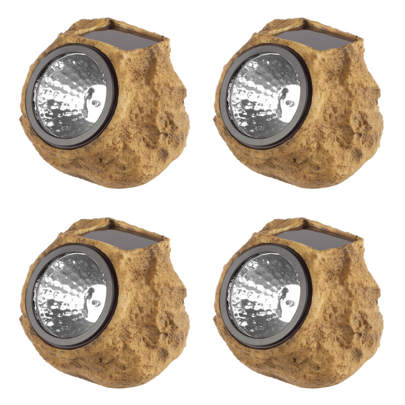 Éclairage extérieur solaire Pure Garden - Ensemble de 4 lumières DEL roche toutes saisons pour faux chemin, jardins et aménagement paysager (brun)