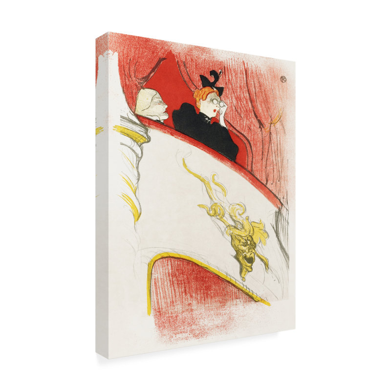 Art graphique sur toile, balcon avec un masque grotesque doré, H 47 po x l 35 po x P 2 po