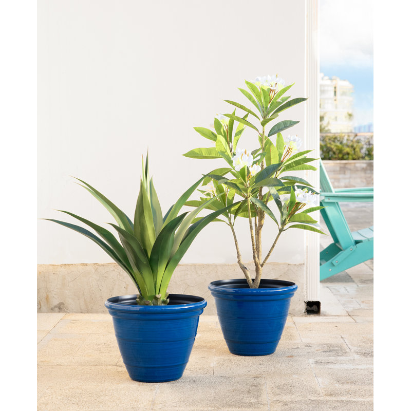 Ensemble de 2 pots à fleurs ronds en céramique artificielle bleu cobalt 15,5 ", H 12 po x l 15,5 po x P 15,5 po