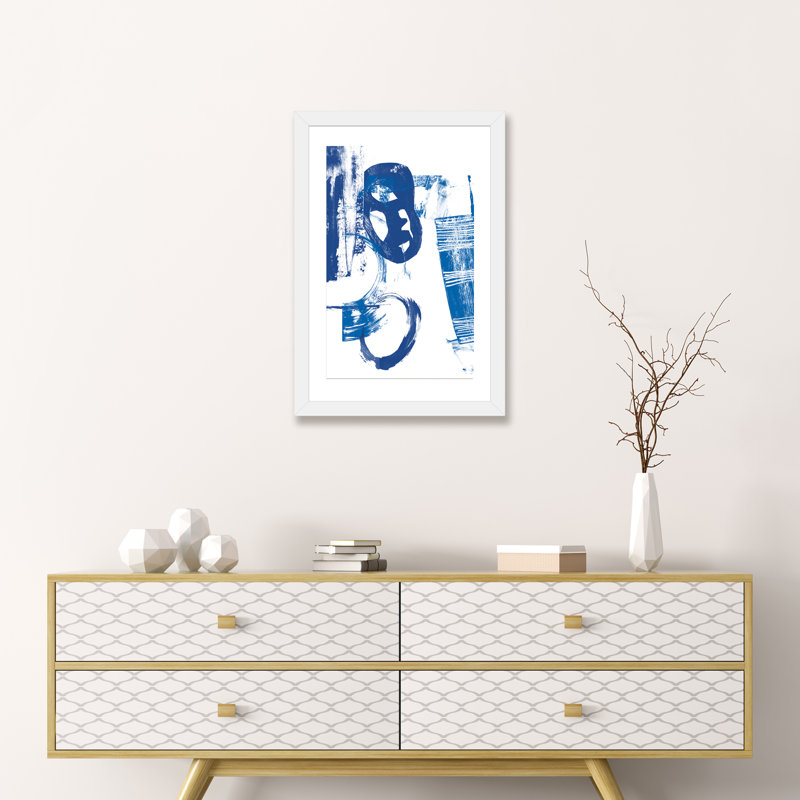 «Blue Scribbles II» par Vision Studio - impression, Cadre blanc, H 24 po x l 16 po x P 1 po