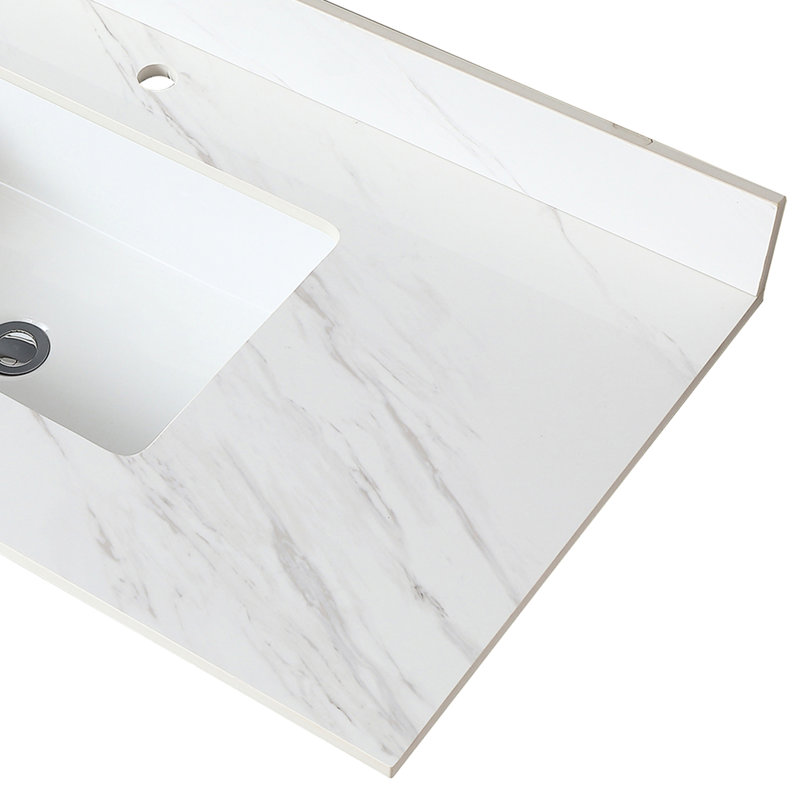 Bathroom Vanity Top 43 Inch - White Sintered Stone With Pre-Drilled Faucet Hole And 4" High Backsplash 43"