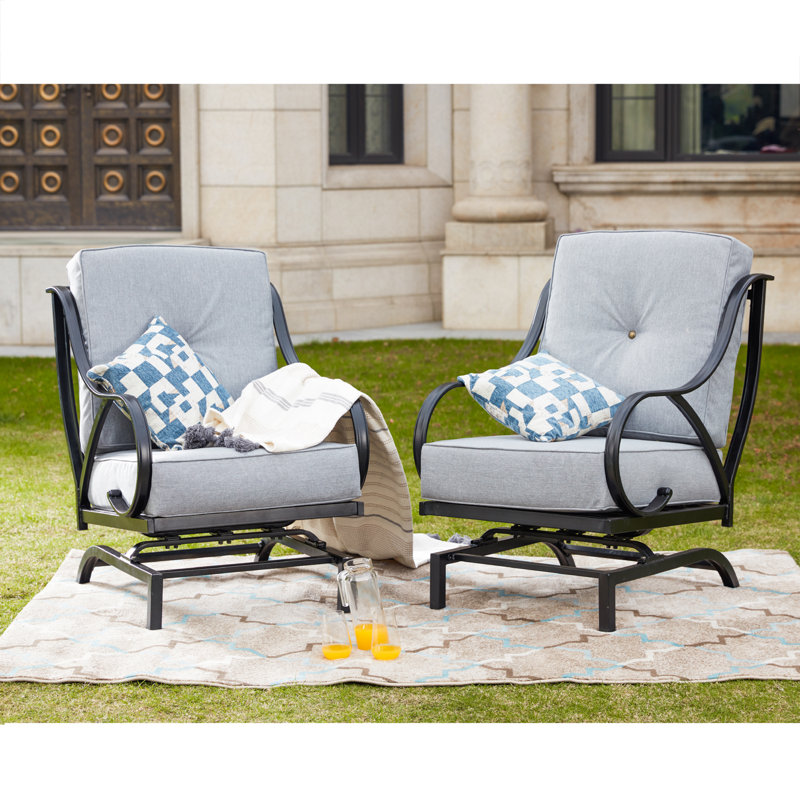 Chaise de terrasse à bascule avec coussins Reid, Gris