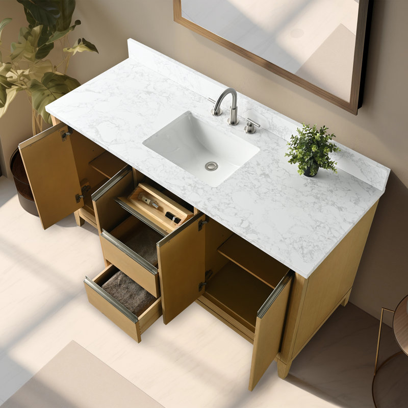 Meuble-lavabo double 60 po avec comptoir, Chêne naturel, Simple , 60"