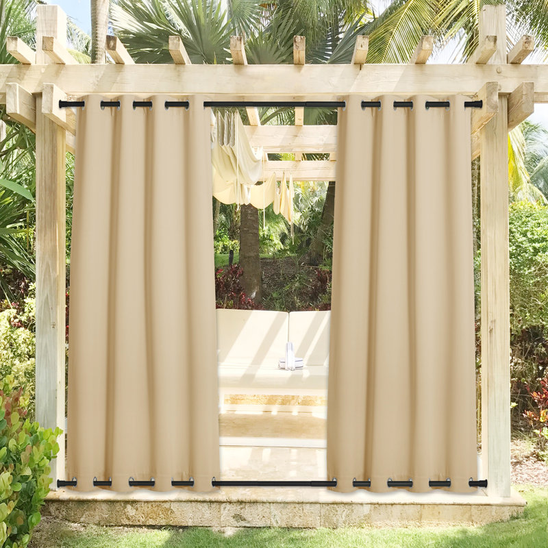 Blackout Outdoor Curtains for Patio Waterproof Top & Bottom Grommet Privacy Drapes, Set of 2, Biscotti Beige, 52" W x 84" L