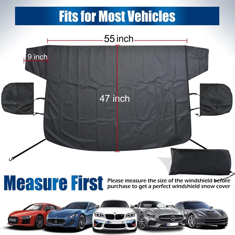 Car Windshield Snow Cover, 600D Heavy Duty Winter Ice Frost Dust Rain Protector With Poles, Front