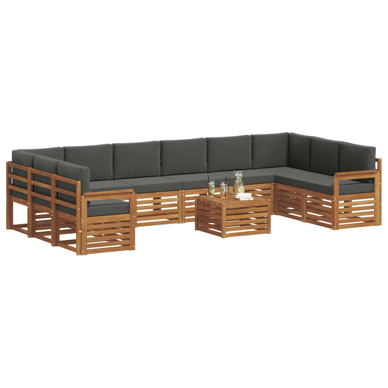  Ensemble de canapé 11 pièces en bois d'acacia naturel et anthracite massif