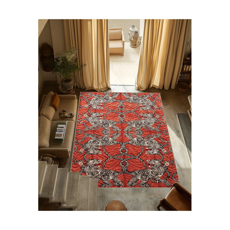Tapis orange lavable à motif tigré orange, Sous-tapis rectangulaire 3 pi 11 po x 5 pi 11 po i
