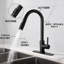 Robinet de cuisine en acier inoxydable noir mat avec douchette rétractable et bec pivotant à 360 degrés