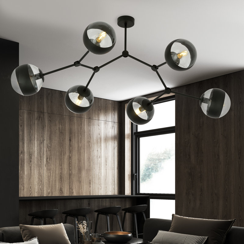 6-Light Sputnik Chandelier, Transparent/Black