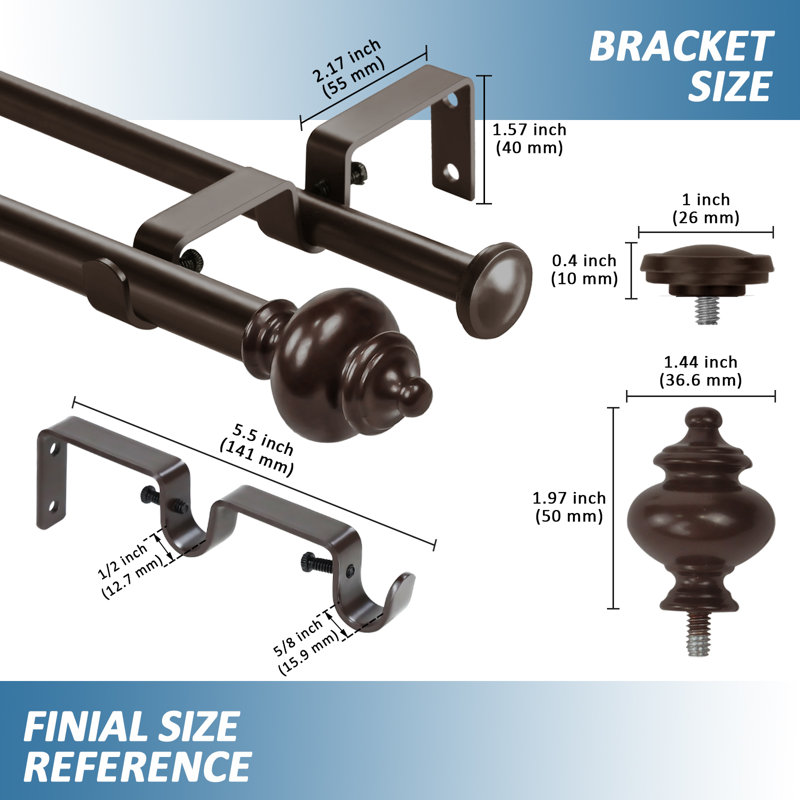 Tringle à rideaux double réglable Platteville, H 0,625 po x l 84 po x P 0,625 po, Bronze