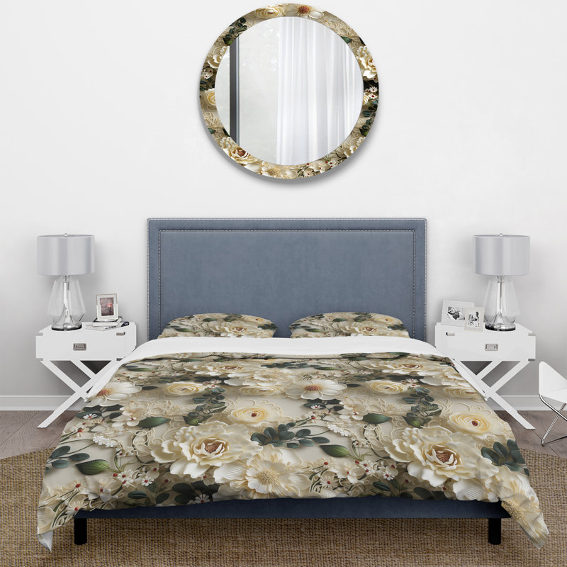 Ensemble de housse de couette Timeless White Floral Lace Veil II - Floral, Housse de couette pour grand lit et 2 taies décor