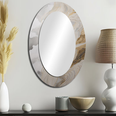 Miroir mural ovale doré et gris à motif abstrait III