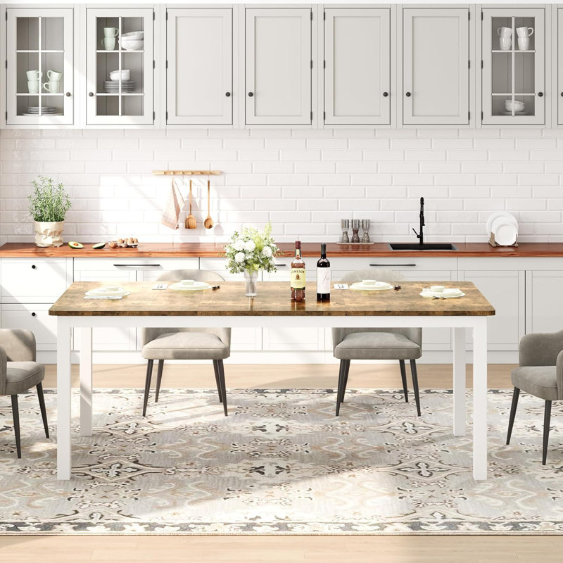 Industrial Dining Table for 6, Wooden Long Dinner Table with Mortise Tenon Design, Kitchen Table with Sturdy Metal Legs