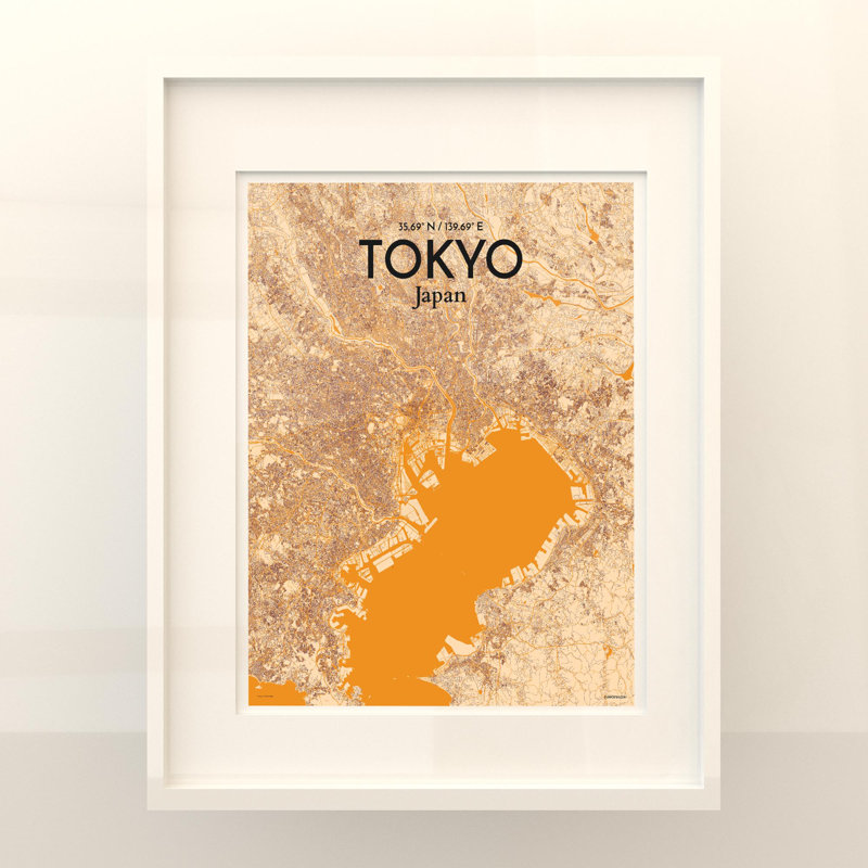 Tokyo City Map In Vintage - No Frame Print, 20cm H x 16cm W x 0.05cm D