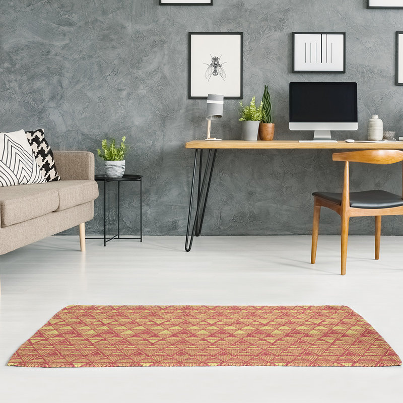 Tapis de couleur orange foncé/orange clair/jaune à triangles dessinés à la main, Rectangle 9 pi x 12 pi