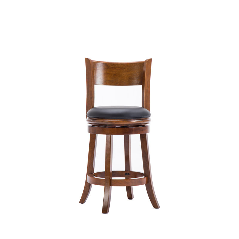Analuz Swivel Upholstered Counter Stool with Solid Wood Frame, Counter Stool (25.5" Seat Height), Walnut