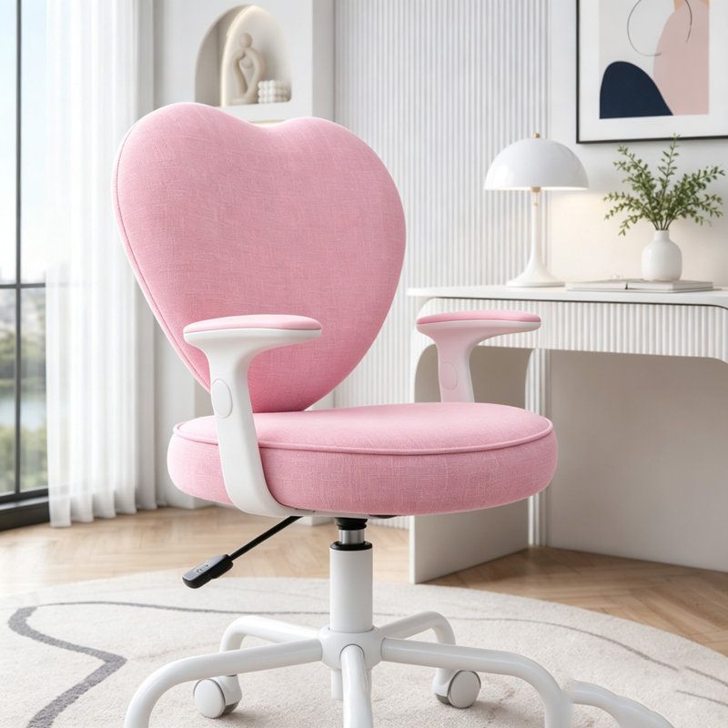 Fauteuil de coiffeuse pivotant en forme de cœur en tissu de lin avec réglage de la hauteur