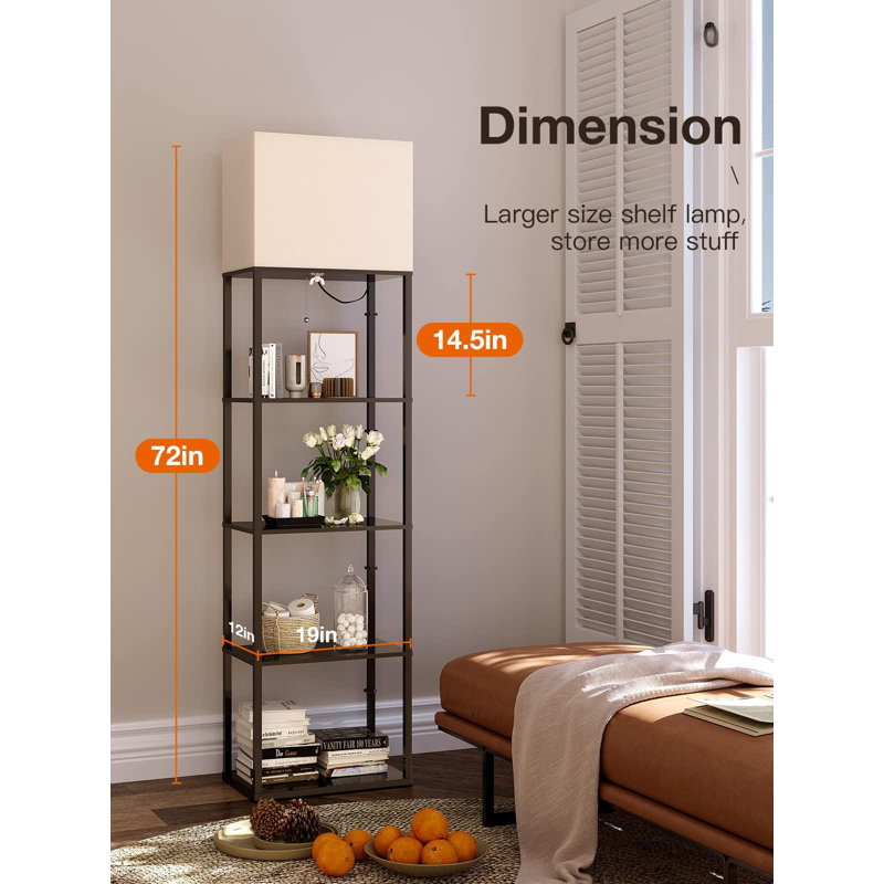 Floor Lamp With Shelves Super Large Size (19''W), 5-Tier Modern Floor Lamp With 3 Color Temperatures LED Bulb, Display Shelf Lamp - Black
