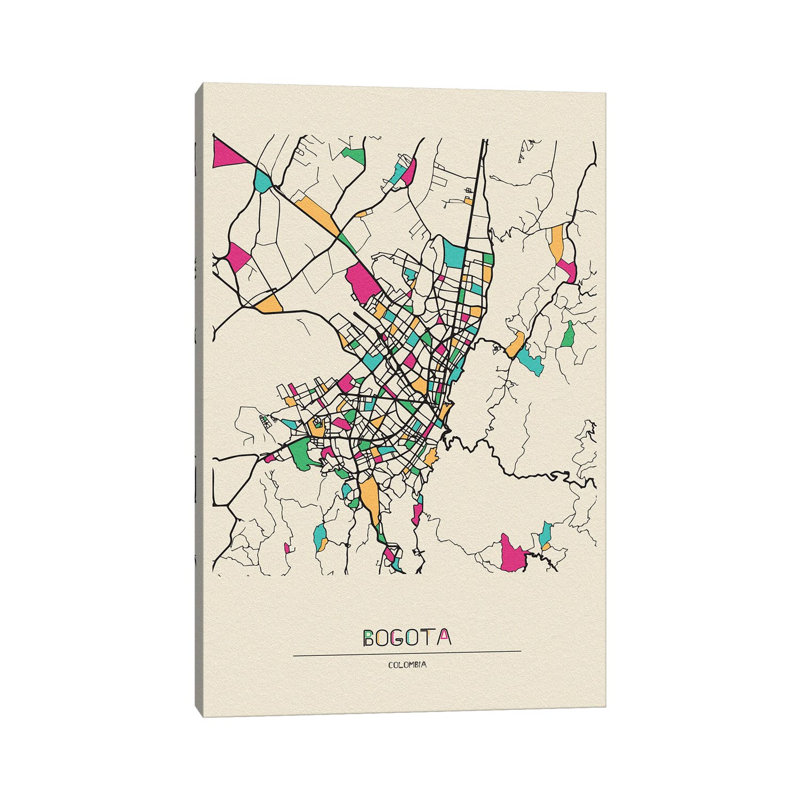 Bogota, Colombia Map by Ayse Deniz Akerman - Wrapped Canvas Gallery-Wrapped Canvas Giclée, 152.5 cm H x 101.5 cm W