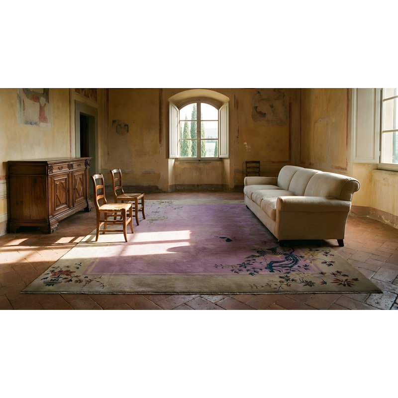 Tapis rectangulaire mauve en laine noué antique de style art déco chinois des années 1920