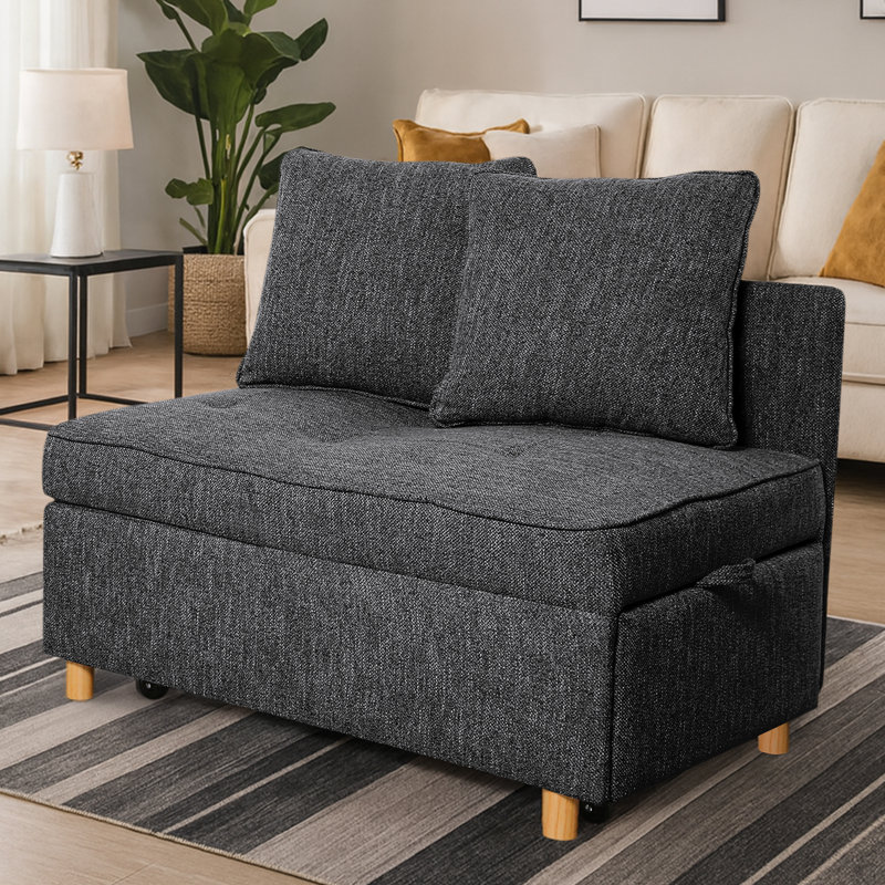 Canapé-lit en lin convertible 4-en-1 Adda de 71 po Adda, fauteuil en lin pour petit espace, canapé-lit futon avec 2 coussins décoratifs pour le salon, fauteuil inclinable simple avec 5 dossiers réglables pour la chambre à coucher