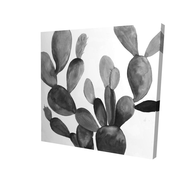 Cactus en niveaux de gris - Toile de chambre grise pour la décoration intérieure, H 36 po x l 36 po