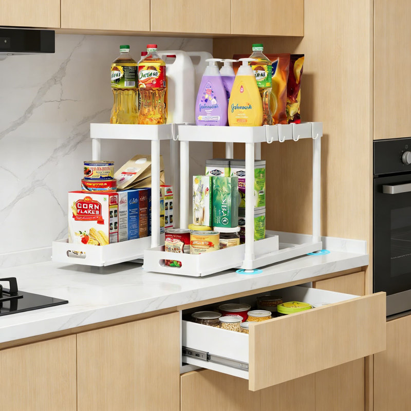 Rangement de tiroir coulissant sous-comptoir polyvalent pour armoires de cuisine et de salle de bain, installation sans outils, conception antidérapante et robuste