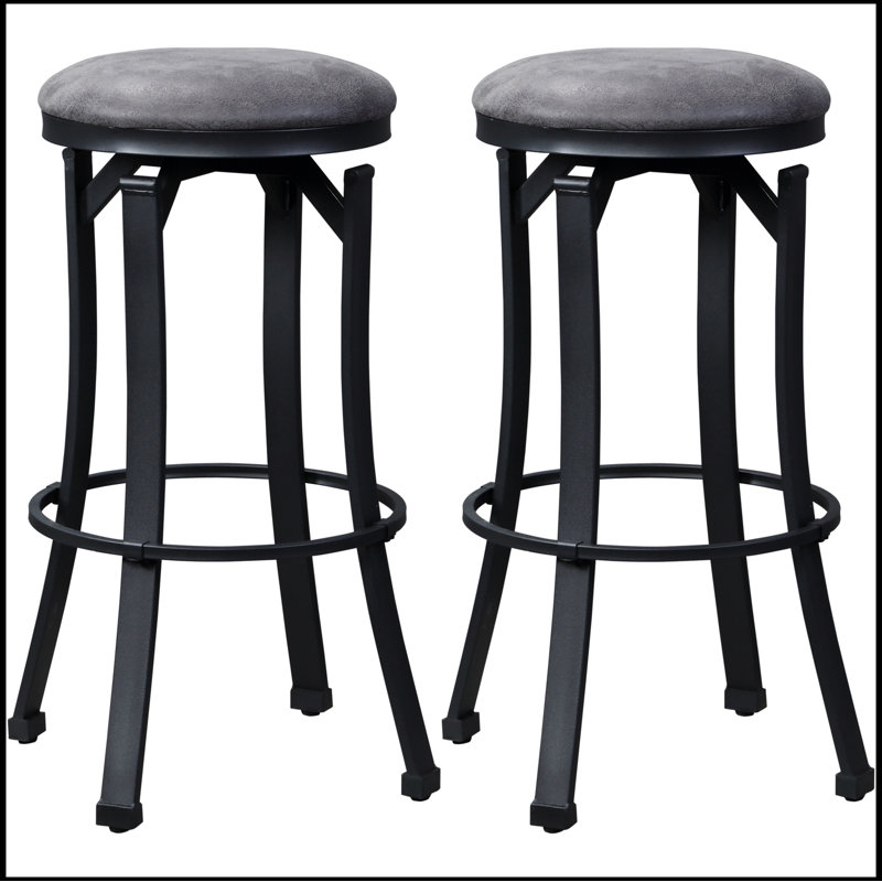 Bar Stools Set of 2, Vintage Barstools with Footrest and Microfiber Cloth,  29 Inch Bar Height Stool, Grey