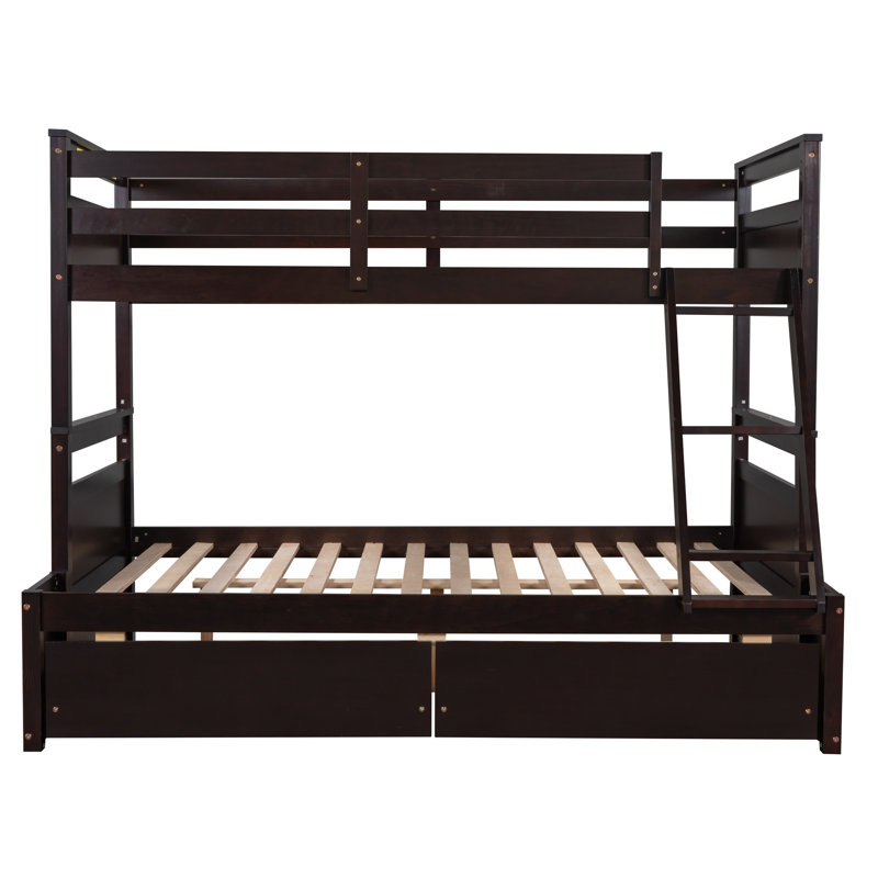 Lit simple superposé au dessus d'un lit double avec rangement - Gris, Espresso
