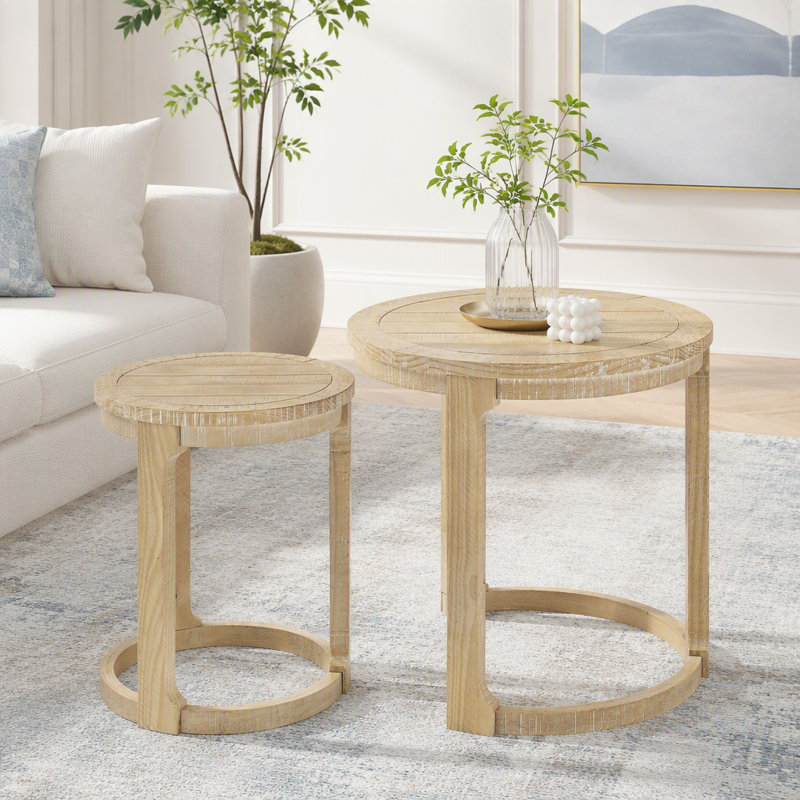 Ensemble de 2 tables d'appoint rondes rustiques, 24.01"W, Chêne
