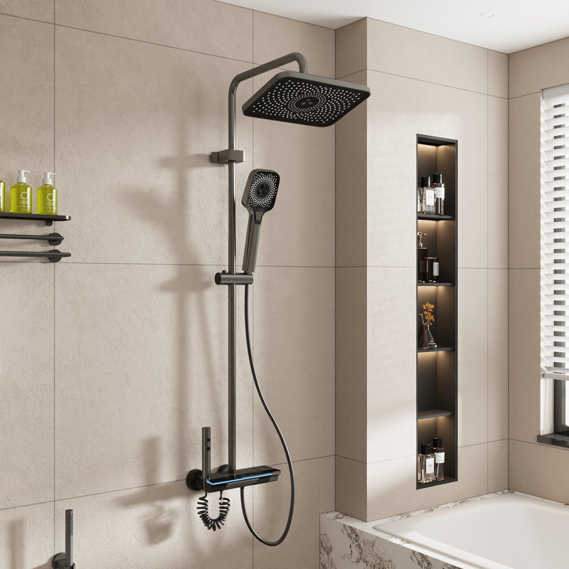 Adjustable Height 3-In-1 Shower System With Rain Showerhead, Handheld & Spray Gun