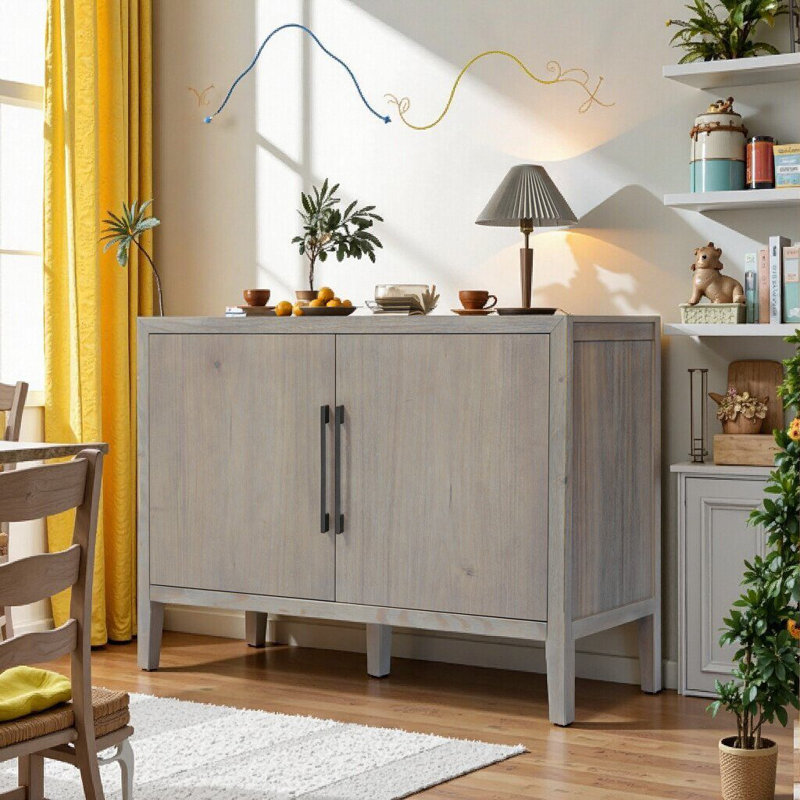 47.25-Inch Sideboard With Pine Veneer, Double Doors, Adjustable Feet, 200lbs Weight Capacity, Gray