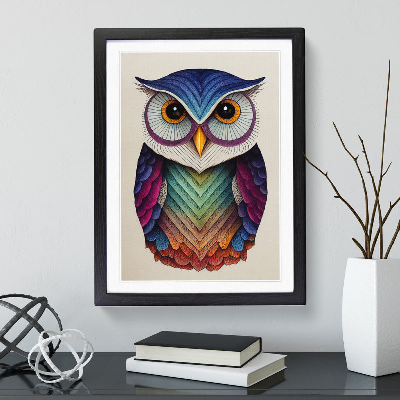An Illuminated Owl - Single Picture Frame Print, 64cm H x 46cm W x 2cm D, Black Framed