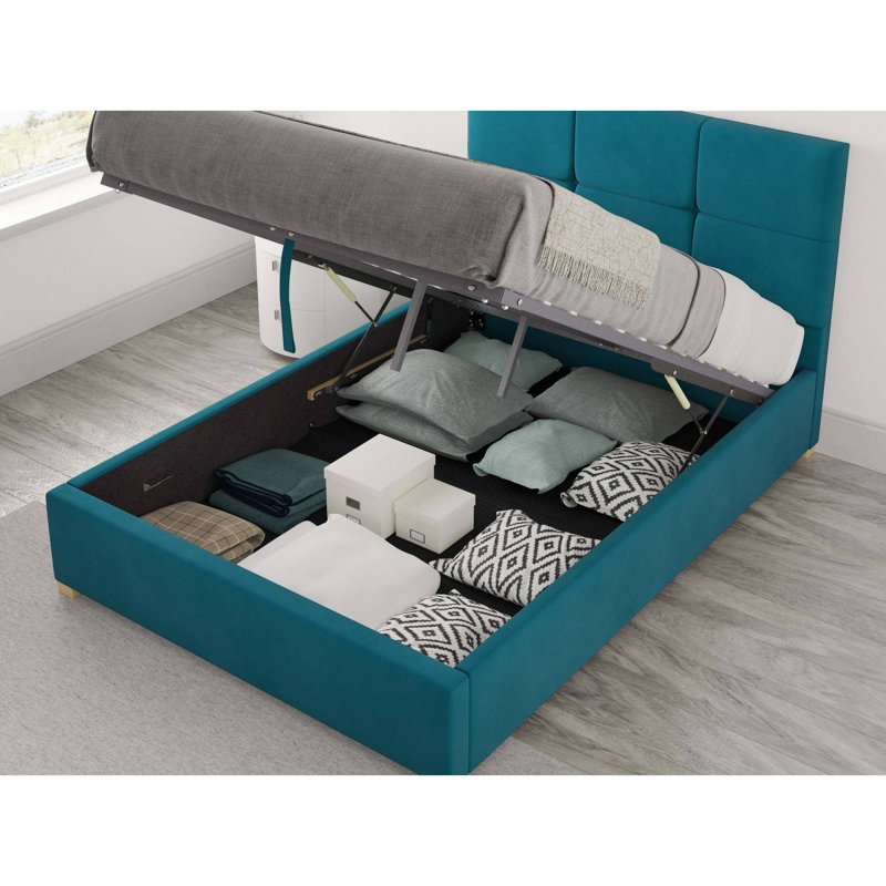 Moyers Upholstered Velvet Lift Up Storage Bed, Small Double (4'), Teal