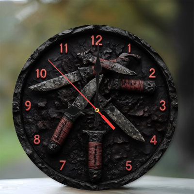 Horloge avec couteaux et chiffres rouges