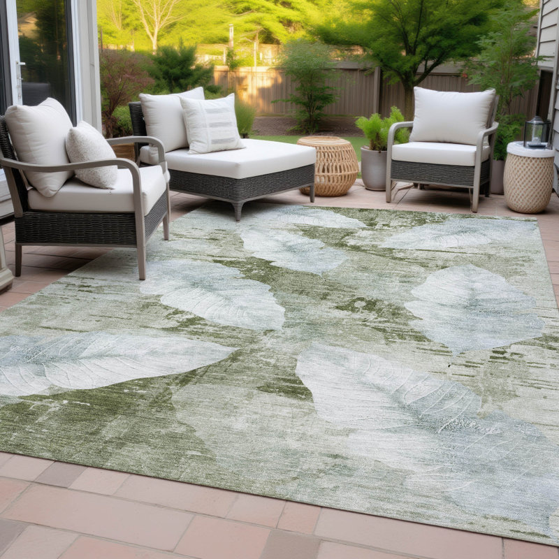 Tapis floral intérieur / extérieur lavable à la machine Arline ACN2172, Rectangle 9 pi x 12 pi