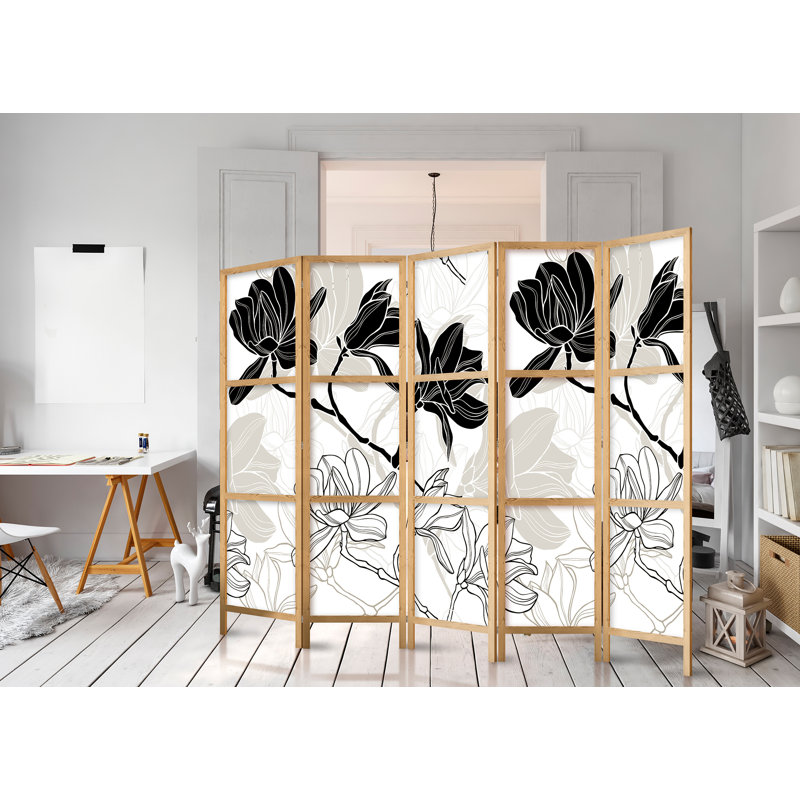 225cm W x 171cm H 5 - Panel Solid Wood Folding Room Divider